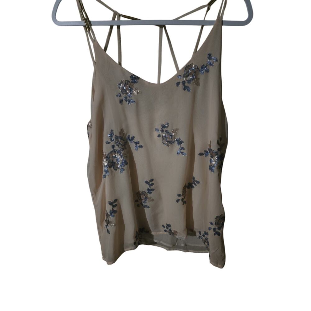 Pink Embellished Sequin Floral Cami Tank Top Spaghetti Strap Boho Blouse